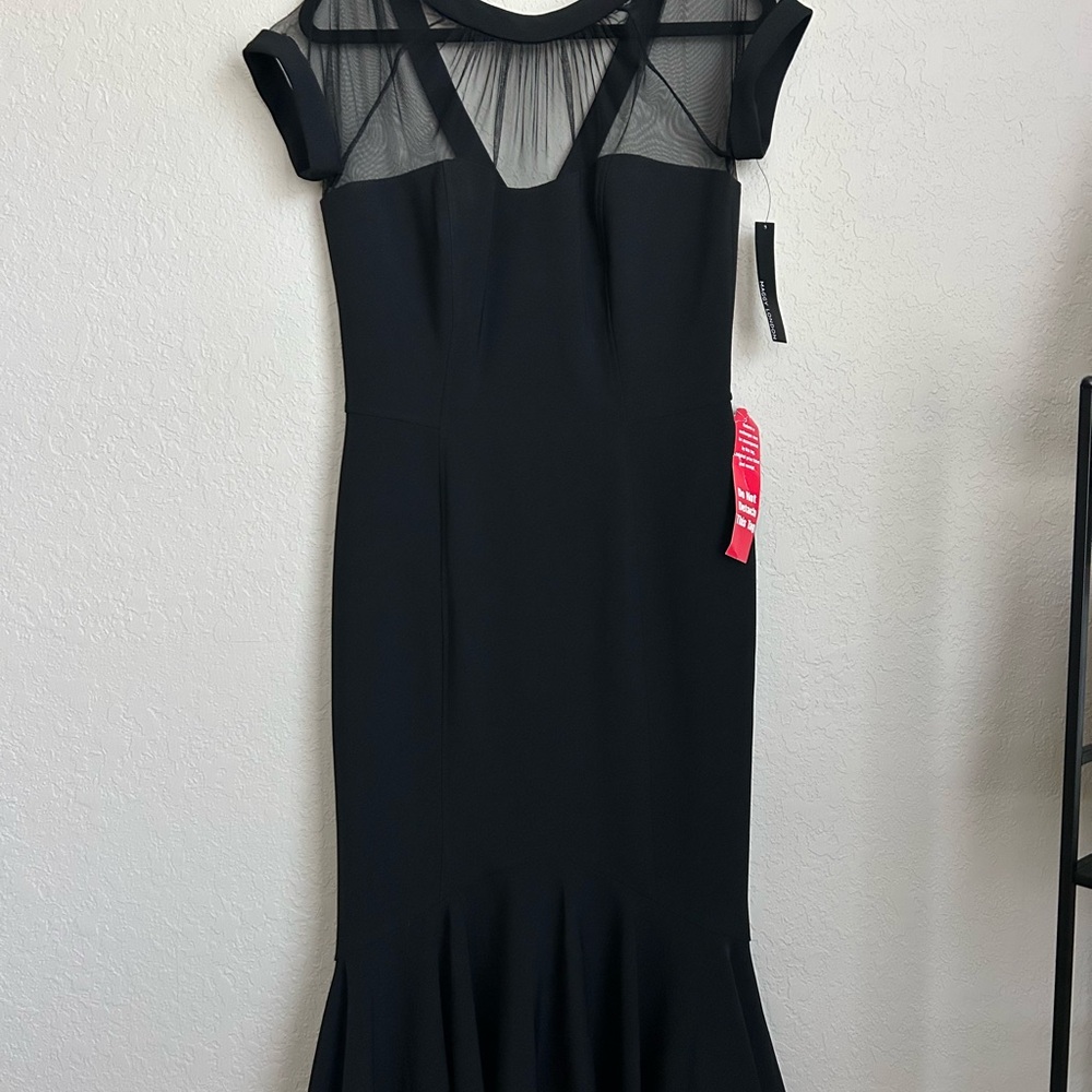 NWT Maggy London Black Mesh Midi Dress